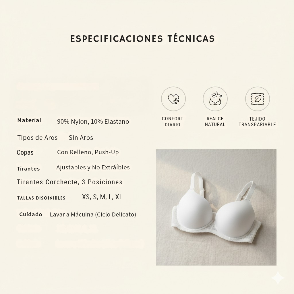 Sujetador Push-Up AURANB – Sin Aros, Confort Diario