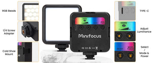 Minifocus Full Color RGB LED Video Light 2500K-7000K 800LUX Mini Fill 3 Cold Shoe 1800mAh Type-C Pocket Camera Hot Shoe Light