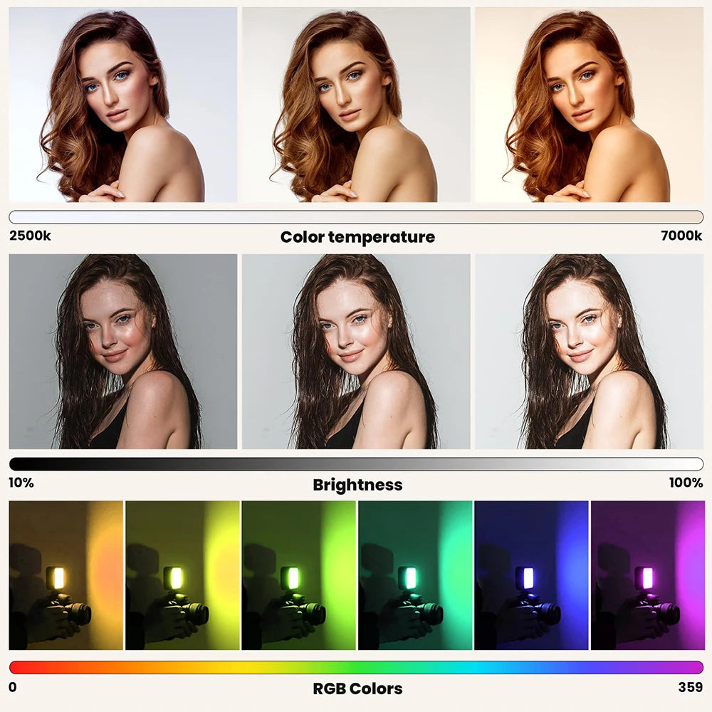 Minifocus Full Color RGB LED Video Light 2500K-7000K 800LUX Mini Fill 3 Cold Shoe 1800mAh Type-C Pocket Camera Hot Shoe Light