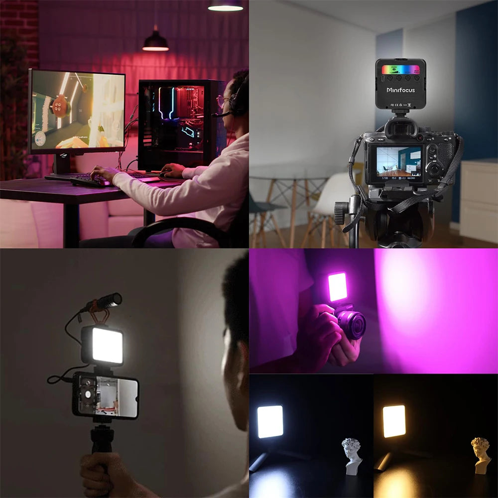 Minifocus Full Color RGB LED Video Light 2500K-7000K 800LUX Mini Fill 3 Cold Shoe 1800mAh Type-C Pocket Camera Hot Shoe Light