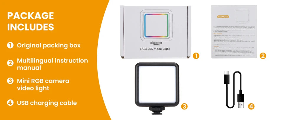 Minifocus Full Color RGB LED Video Light 2500K-7000K 800LUX Mini Fill 3 Cold Shoe 1800mAh Type-C Pocket Camera Hot Shoe Light