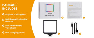 Minifocus Full Color RGB LED Video Light 2500K-7000K 800LUX Mini Fill 3 Cold Shoe 1800mAh Type-C Pocket Camera Hot Shoe Light