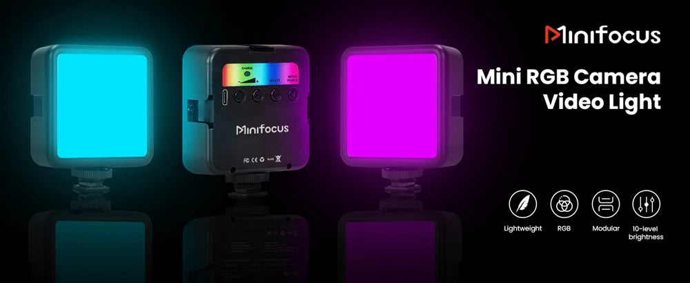Minifocus Full Color RGB LED Video Light 2500K-7000K 800LUX Mini Fill 3 Cold Shoe 1800mAh Type-C Pocket Camera Hot Shoe Light
